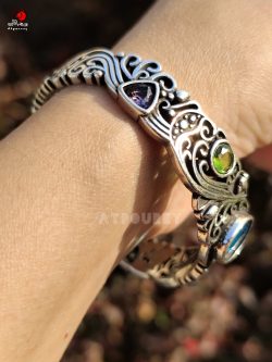 Adjustable Silver Bracelet - Blue - Chalcedony - Image 7