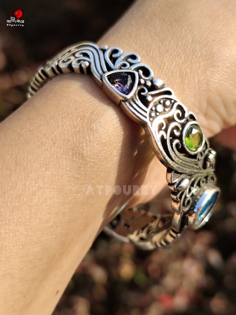 Adjustable Silver Bracelet - Blue - Chalcedony - Image 7
