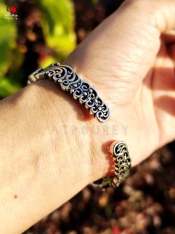 Adjustable Silver Bracelet - Blue - Chalcedony - Image 3