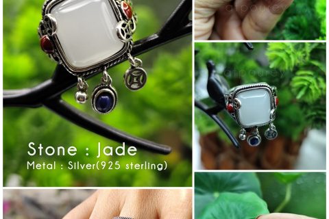 Style with silver rings white jade