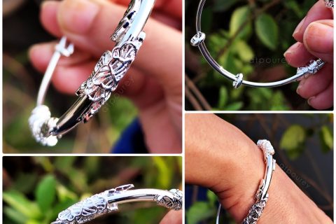 Silver Bracelet White Leaf