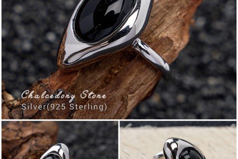 Adjustable Silver Black Stone Ring