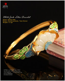 Lotus silver bracelet jade stone - Image 2