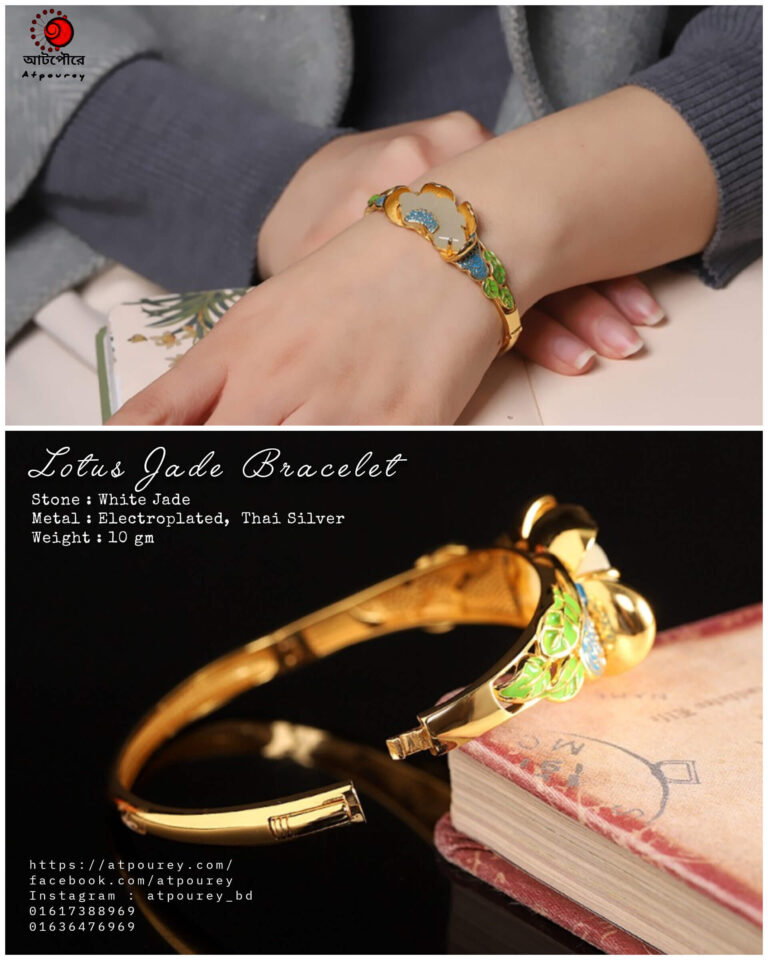 Lotus silver bracelet jade stone - Image 5