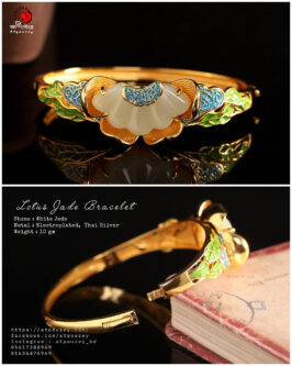 Lotus silver bracelet jade stone - Image 6