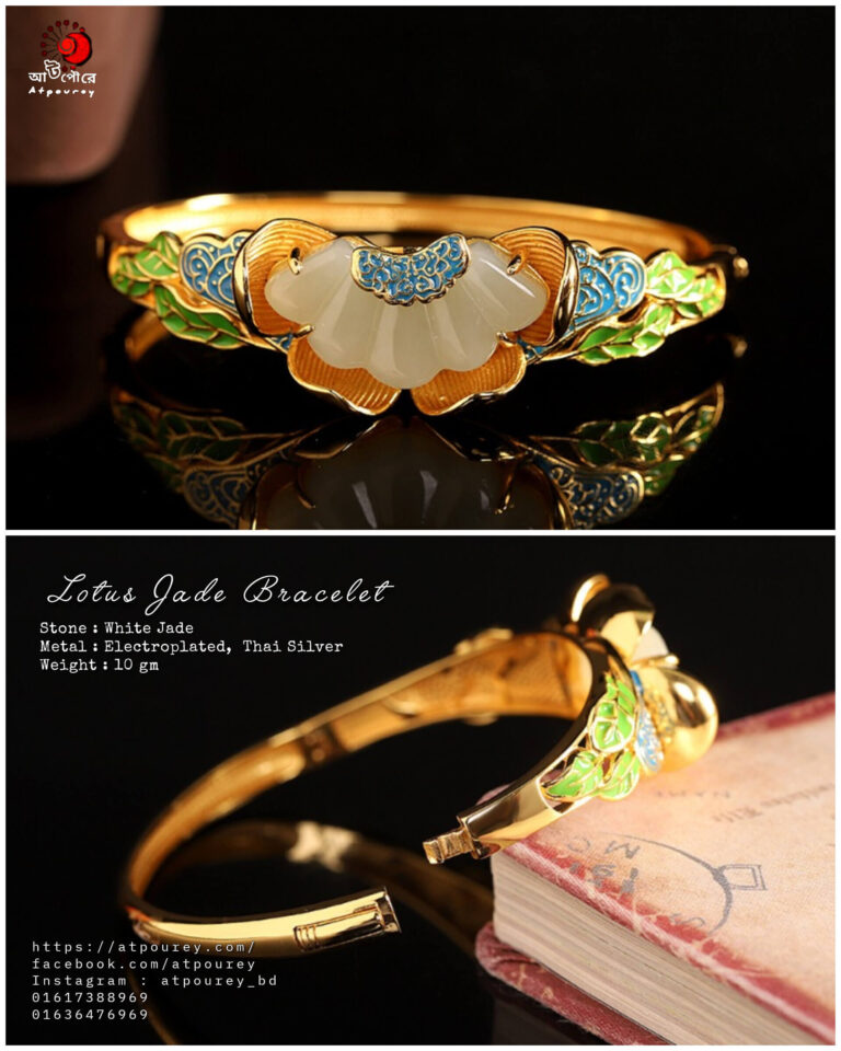 Lotus silver bracelet jade stone - Image 6
