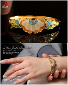 Lotus silver bracelet jade stone - Image 3