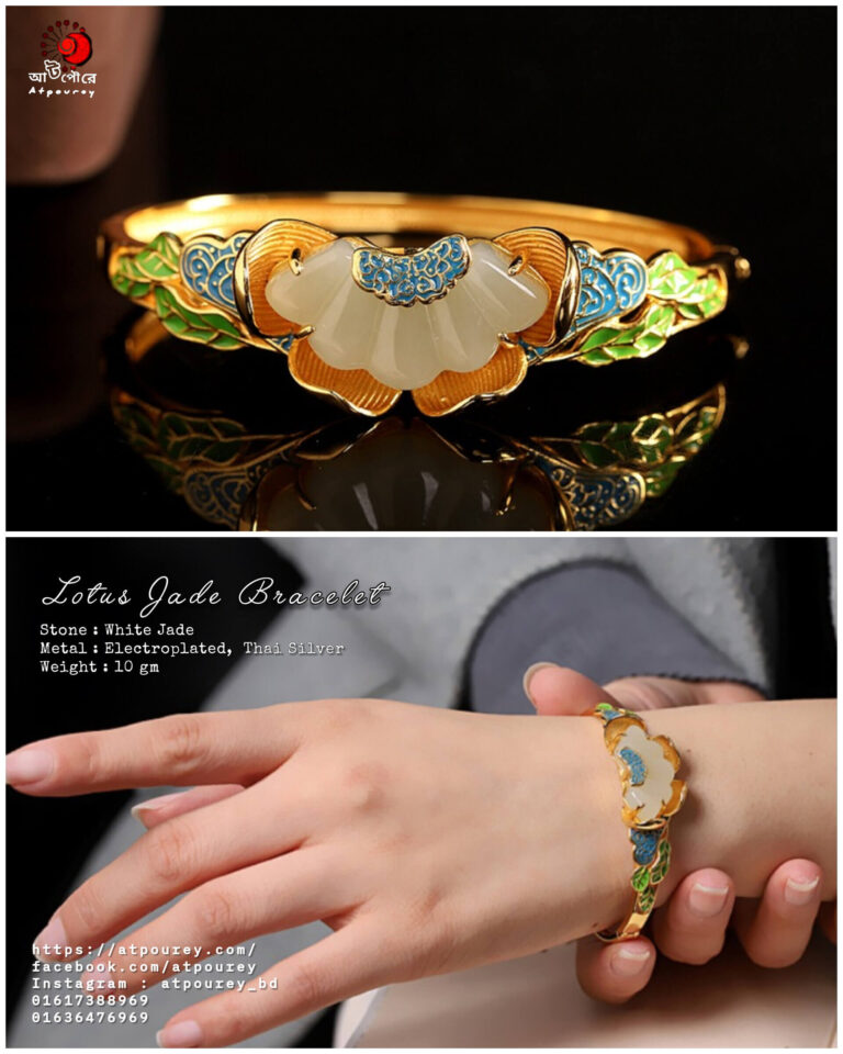 Lotus silver bracelet jade stone - Image 3