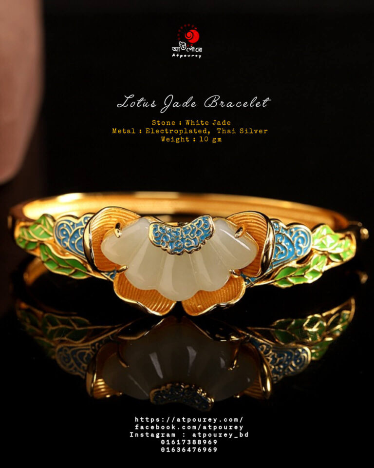 Lotus silver bracelet jade stone - Image 4