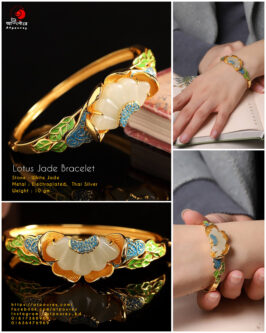 Lotus silver bracelet jade stone