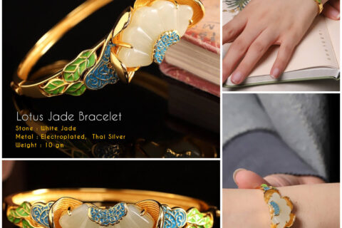 Lotus silver bracelet jade stone