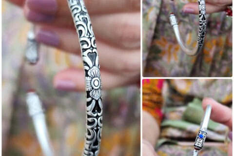 Adjustable Bracelet with 999 Stamped Black enamel work