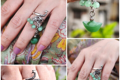 Adjustable Peacock Ring Chalcedony Stones