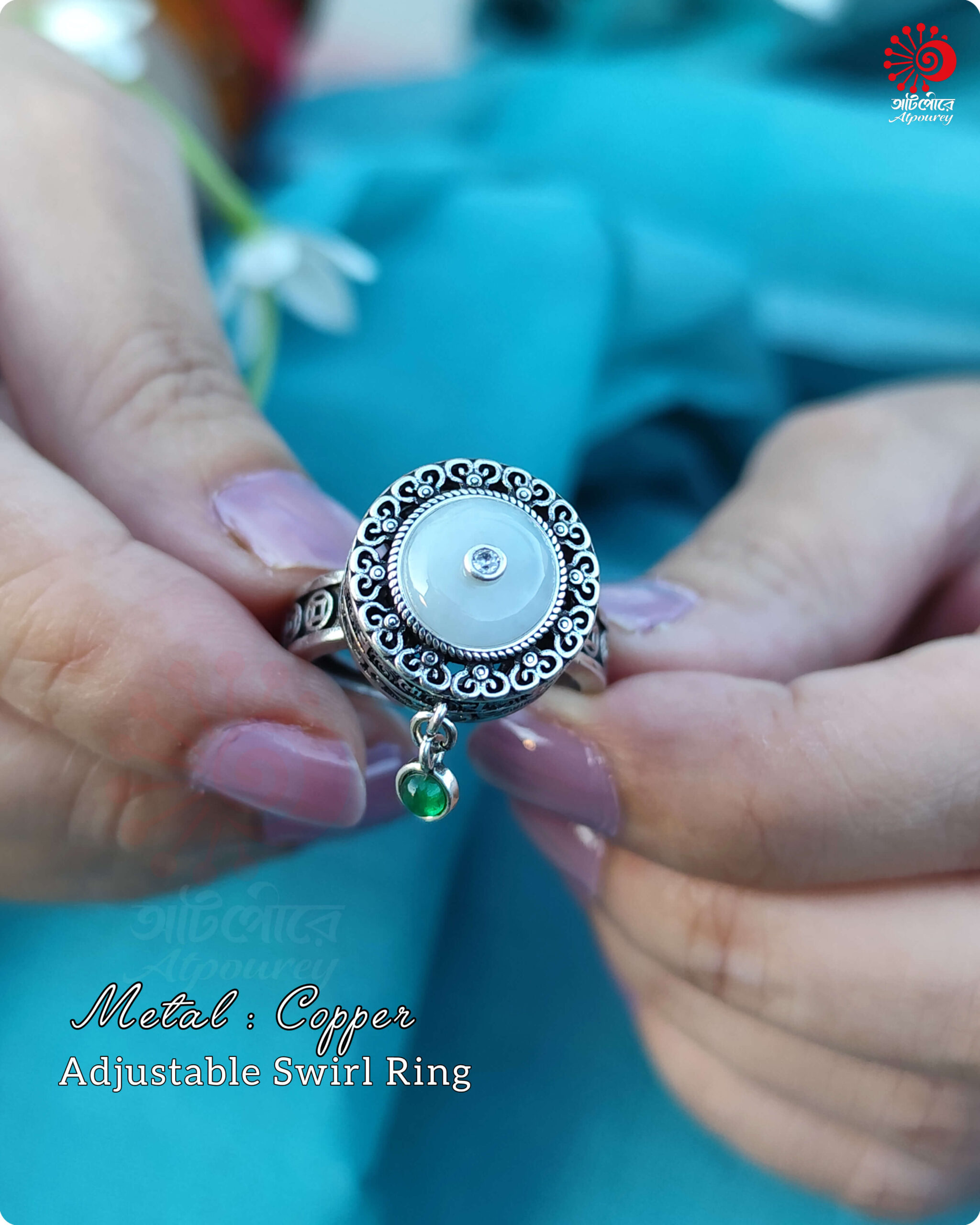 InShot_20250926_224802194 Adjustable Rotatable white stone Ring - Image 1