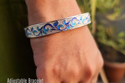 Adjustable Bracelet with 999 Stamped Blue enamel work