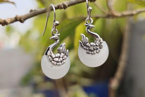 White Jade Swan Earrings