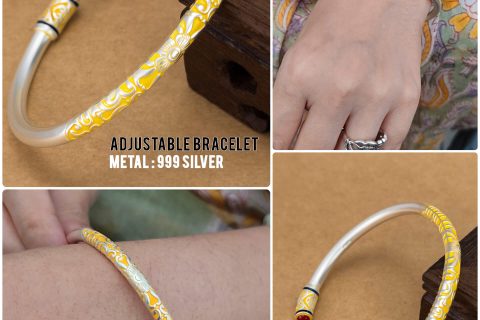 Adjustable Bracelet with 999 Stamped Yellow enamel work